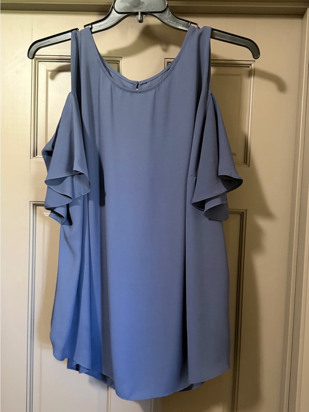 by & by Dusty Blue Blouse with cold shoulder flutter sleeves 2X